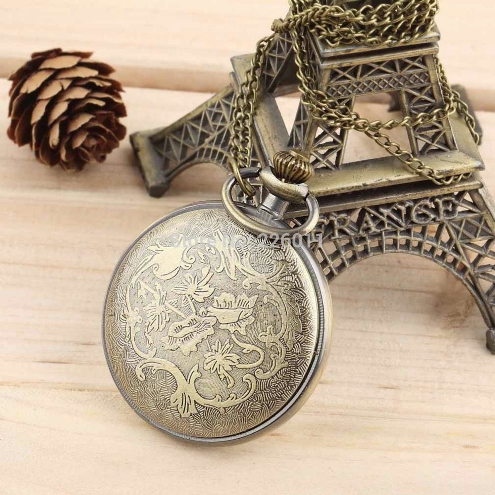 Roman Pocket Watchvintage Hollow Brons Gear Hollow Quartz Zakhorloge Ketting Hanger Klok Ketting Mannen Vrouwen