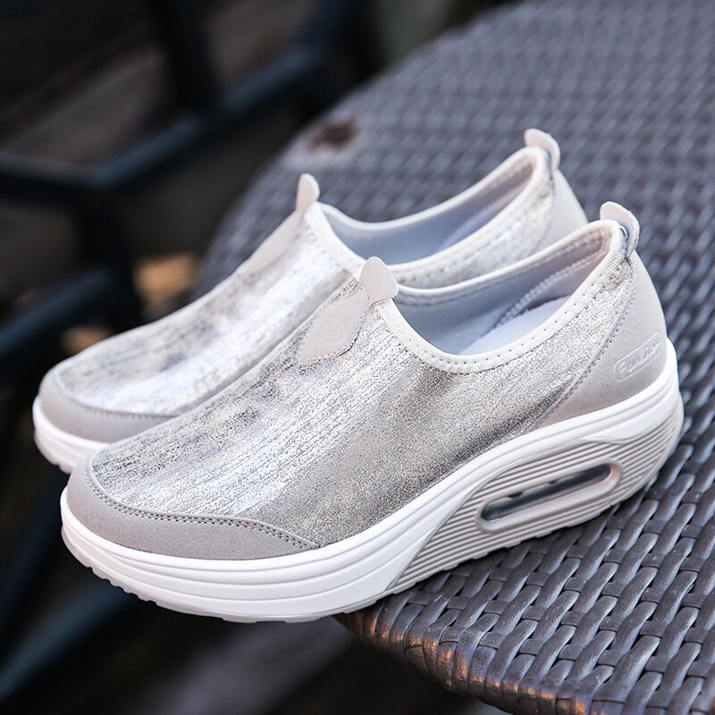 Big Size 35-41 Women Wedge Sneakers Air Cushion Slip On Fitness Shoes Women Soft Outdoor Non-slip Shock Absorber Rocking Shoes