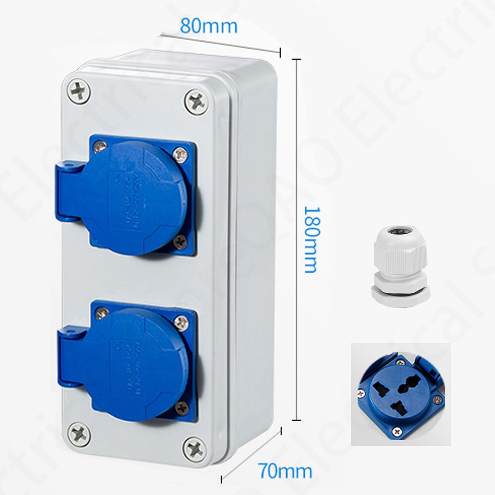 Outdoor rainwater socket Three holes 10A home wall mounted multi-function outdoor socket box electric car charging: EU socket / 2K