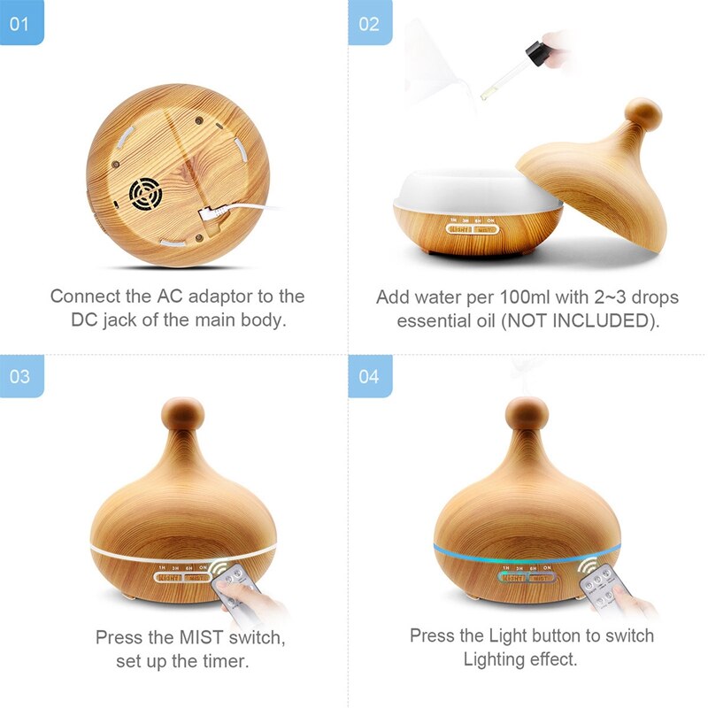 400ML Remote Control Ultrasonic Air Humidifier Essential Oil Diffuser Aroma Lamp Aromatherapy Electric Aroma Diffuser Mist Maker