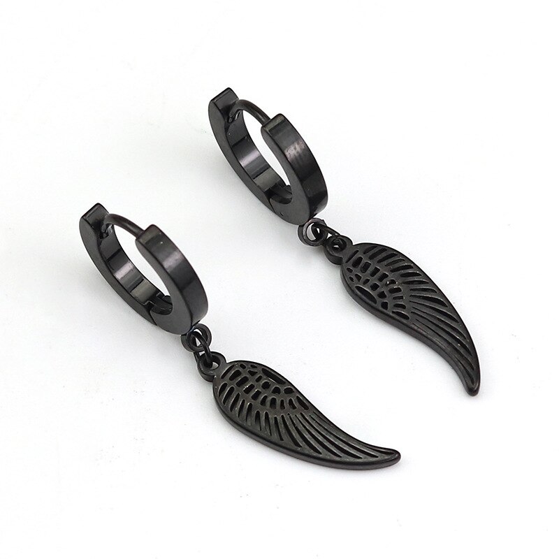 Black Punk Stainless Steel Women Men Hoop Earrings Small Trendy Round Cross Pendants Jewelry Accessories Earrings: Style 48