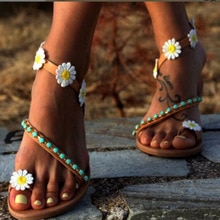 Summer Shoes Woman Gladiator Sandals Women Shoes Flat Weet Flowers Boho Beach Sandals Ladies Plus Size 44