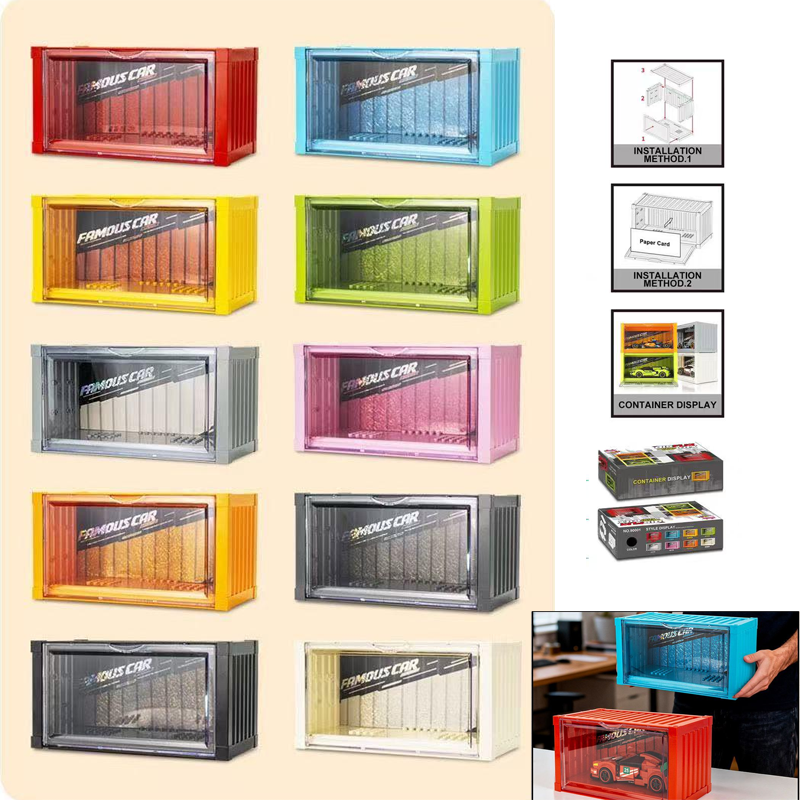 Aufbewahrungsbox mit seitlicher Öffnung für staubfreie Lagerung, DIY-Bausteine, Rennwagen-Aufbewahrungsbehälter