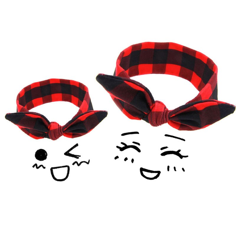 Bandeau de noël pour mère et fille, Turban élastique rouge à carreaux, de noël, 2 pièces/ensemble: 1