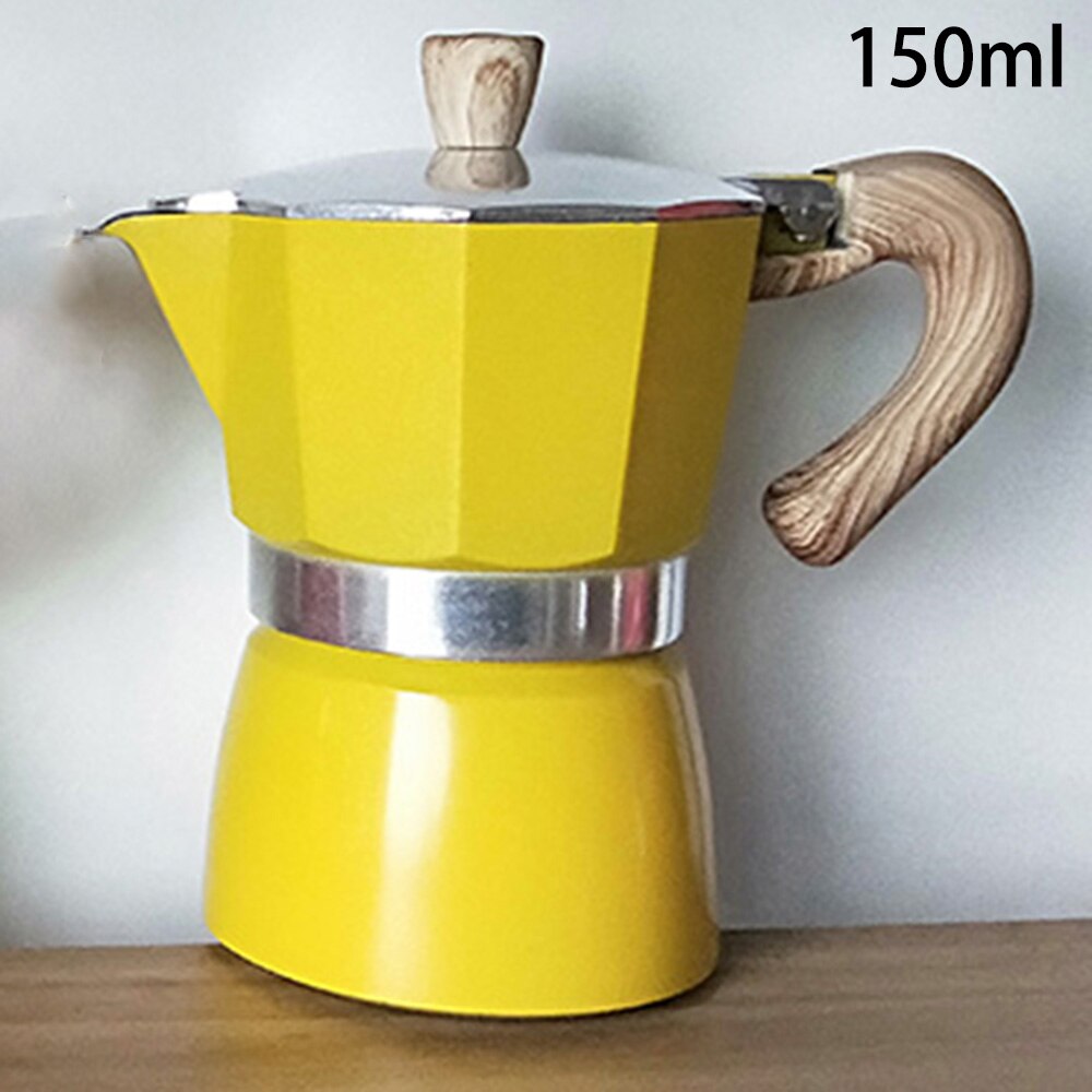 Aluminium italiensk moka espresso kaffebryggare perkolator spis topp kastrull 150/300ml gasspis alkohol spis tillbehör: Gul 150ml