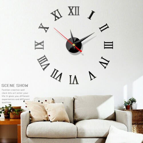 Luxo 3d diy relógio de parede numeral romano espelho adesivo casa sala arte quente novo romanesque relógio de parede adesivos decoração da parede