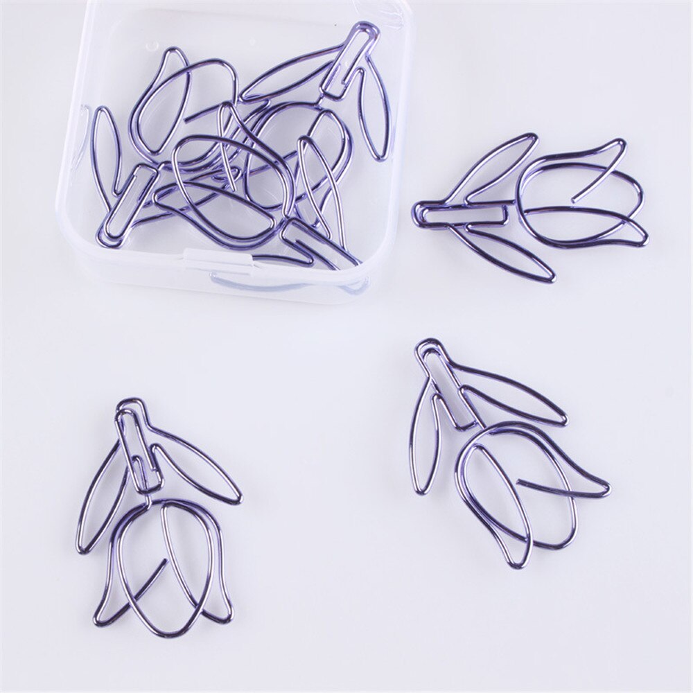 Tulip Shaped 12pcs Paper Clips Bookmark Clips, Purple Tulipa Paperclips Planner Clips for Office School Supplies Decoration
