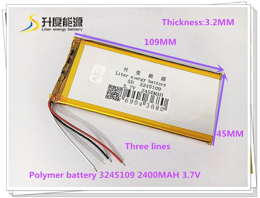 3 line 3.7V 2400mAH 3245109 Polymer lithium ion Li-ion battery for tablet pc GPS E-BOOK POWER BANK miui