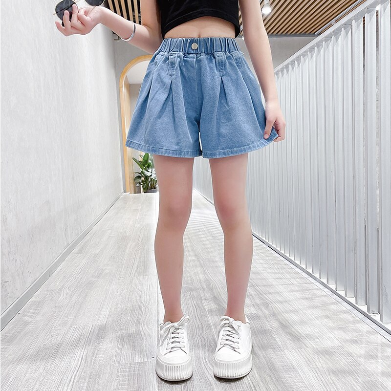Girls Jean Shorts 2022 Summer Loose Style School Girls Shorts Casual Teenage Kids Denim Shorts For 2-14Years