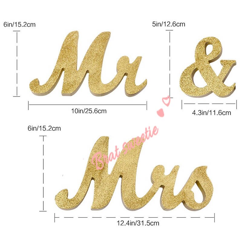 Mr og mrs tegn bryllup bord dekorationer dekorative guld sølv mr & mrs bogstaver til boda bryllup foto rekvisitter baggrunde