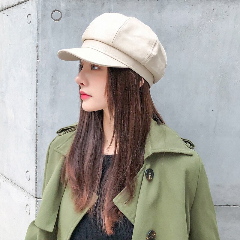 Newsboy Caps Vrouwen Pu Lederen Baret Pure Kleur Z Grandado