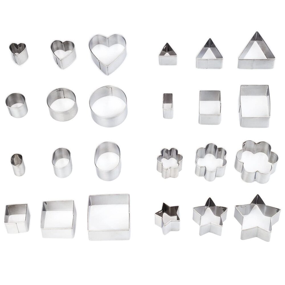 24Pcs Polymer Klei Cutters Set Hart Ster Cirkel Vierkant Mini Geometrische Vorm Rvs Metalen Mallen Cake Cookie Maken tool