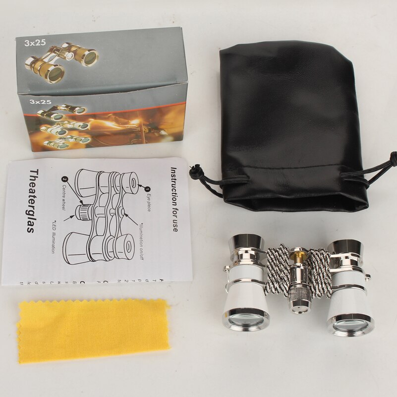 3X25 exquisite opera glasses theater glasses lady opera binocular with chain with handle + red box
