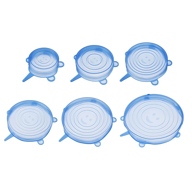 6pc universal silicon stretch lids Reusable lid Silicone food wrap bowl pot lid pan cooking Kitchen Cook Stopper Silicone Cover: Blue