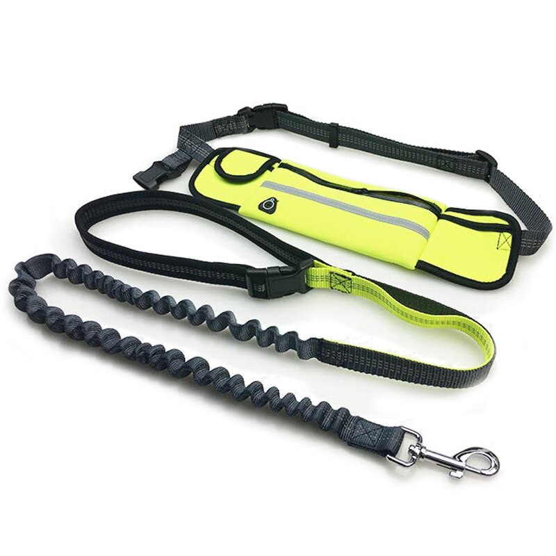 Hand Gratis Elastische Hondenlijn Verstelbare Gewatteerde Taille Reflecterende Running Jogging Wandelen Huisdier Lood Riem Met Pouch Tassen: green