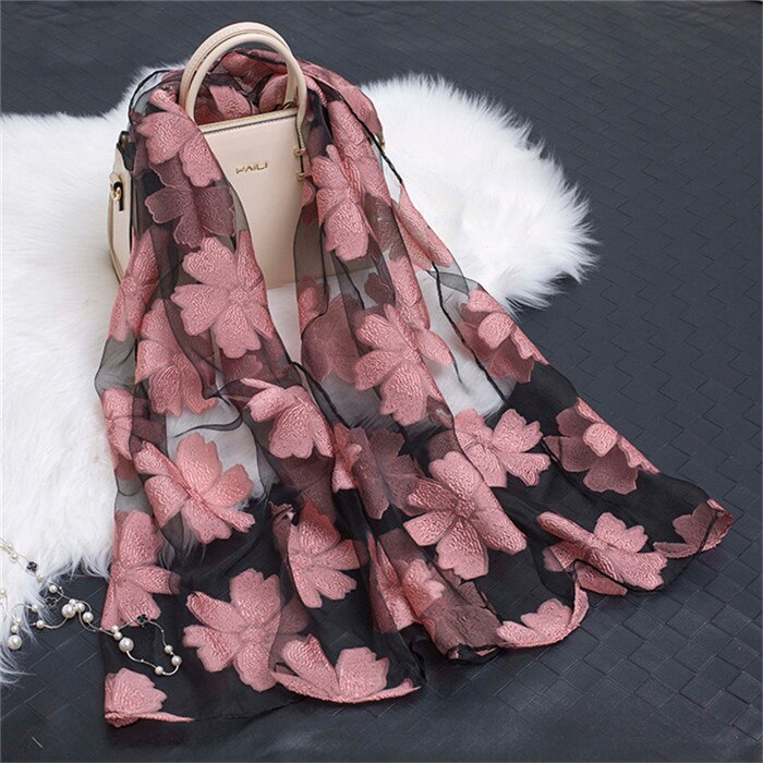 die Seide schal frauen sommer brise leichte schier schals und wickelt bandana Strand Organza Blick spitze hohl schals fo damen: 36
