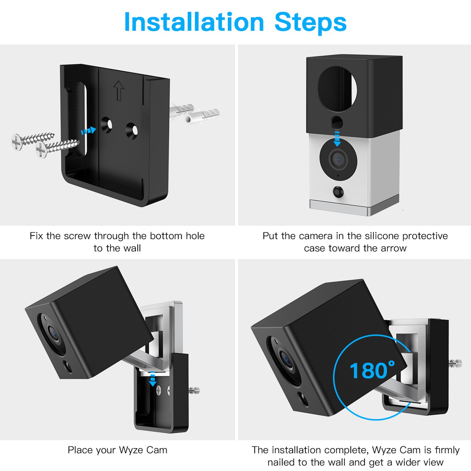 Wyze Cam Silicone Cover Protective Case Wall Mount Bracket with Wall Mount Base Holder for Wyze Cam / iSmartAlarm iSC5D