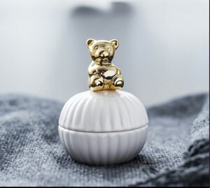 Porte-bijoux en or 3d chat ours | En porcelaine, porte-bijoux, bague, bijoux en céramique, plateau de décoration pour la maison, bol pot pour la naissance du mariage de noël: bear