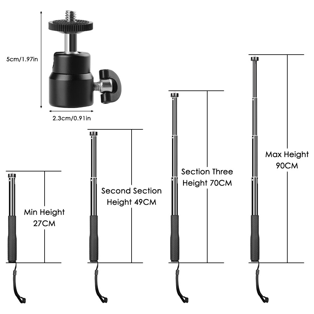 Stativ für smartphones, tragbarer selfie-stick für vlogs, ringlicht-selfie-stativ mit bluetooth-fernbedienung und halterung: 90cm