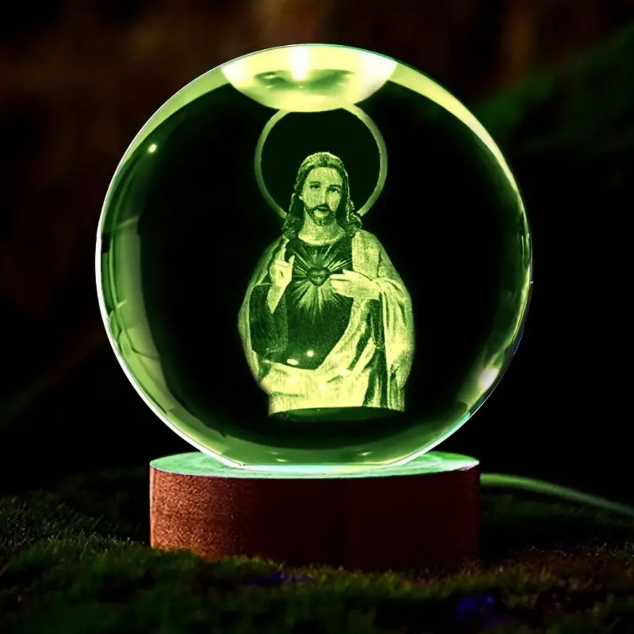1 pieza, bola de cristal de Jesús 3D, base de iluminación multicolor, luz nocturna estilo buena suerte, decoración de dormitorio familiar para creativos,