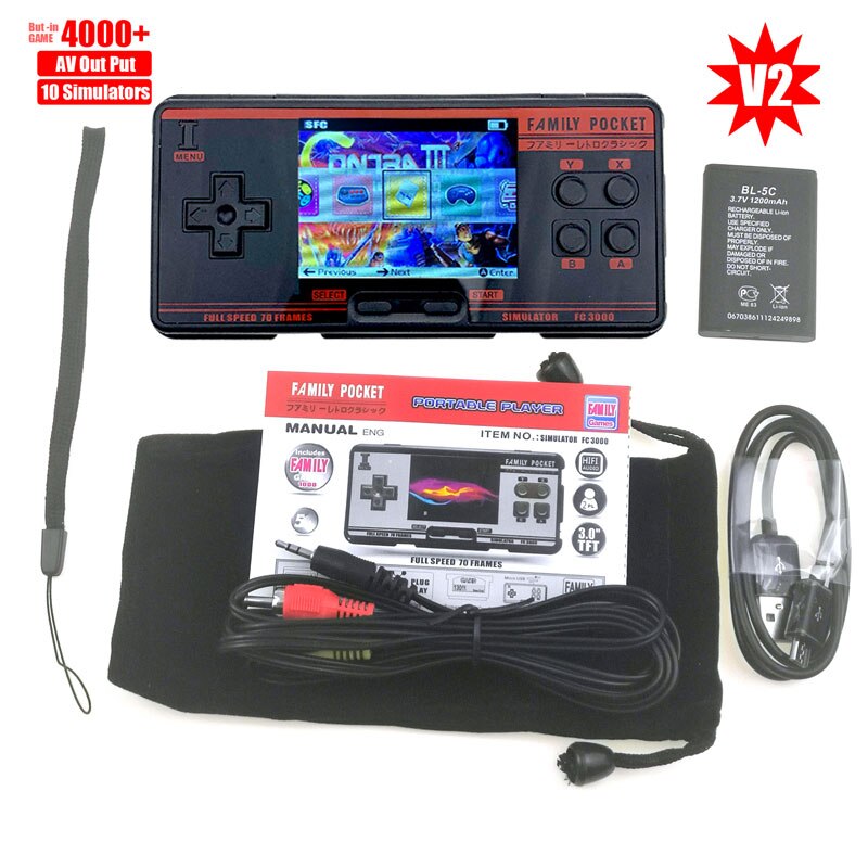 Consola de videojuegos portátil FC3000 con pantalla IPS, 10 simuladores, Color negro y gris, 4000 juegos integrados: IPS BLACK