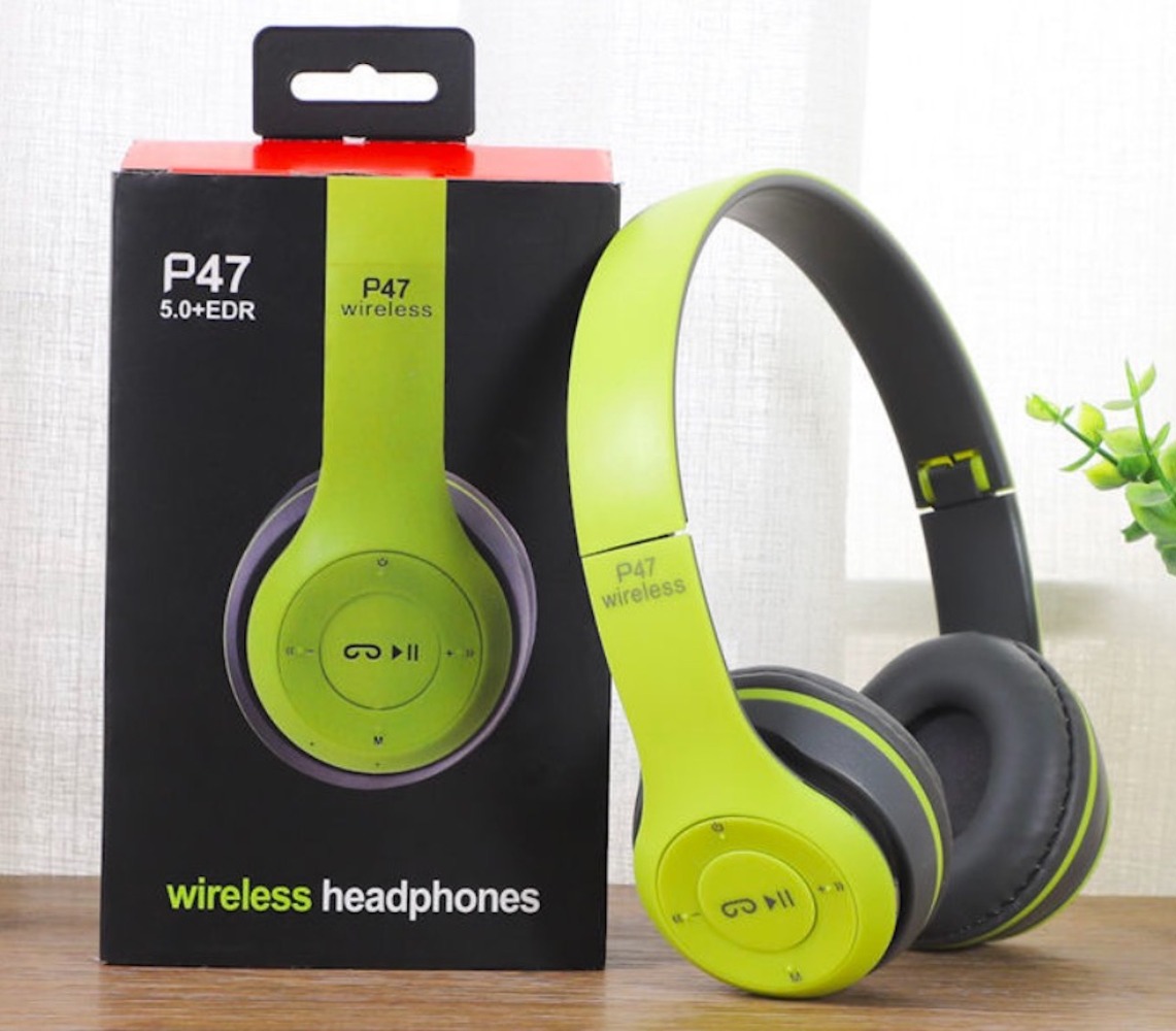 Nuevos auriculares Bluetooth P47 montados en la cabeza de graves plegable montado en la cabeza deporte inalámbrico: Verde