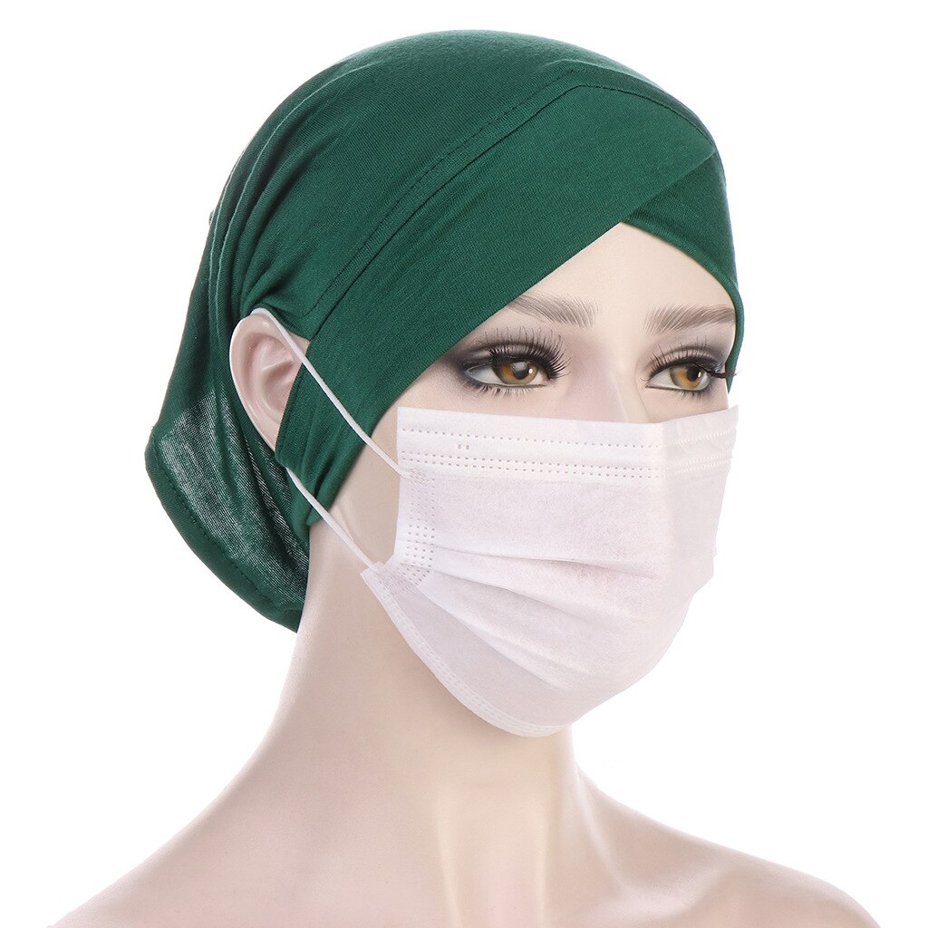 Turban torsadé intérieur Hijabs pour femmes musulmanes, couvre-chef croisé avec trous pour les oreilles, vêtements ethniques, casquette, masque, enveloppe de tête pour dames islamiques: green
