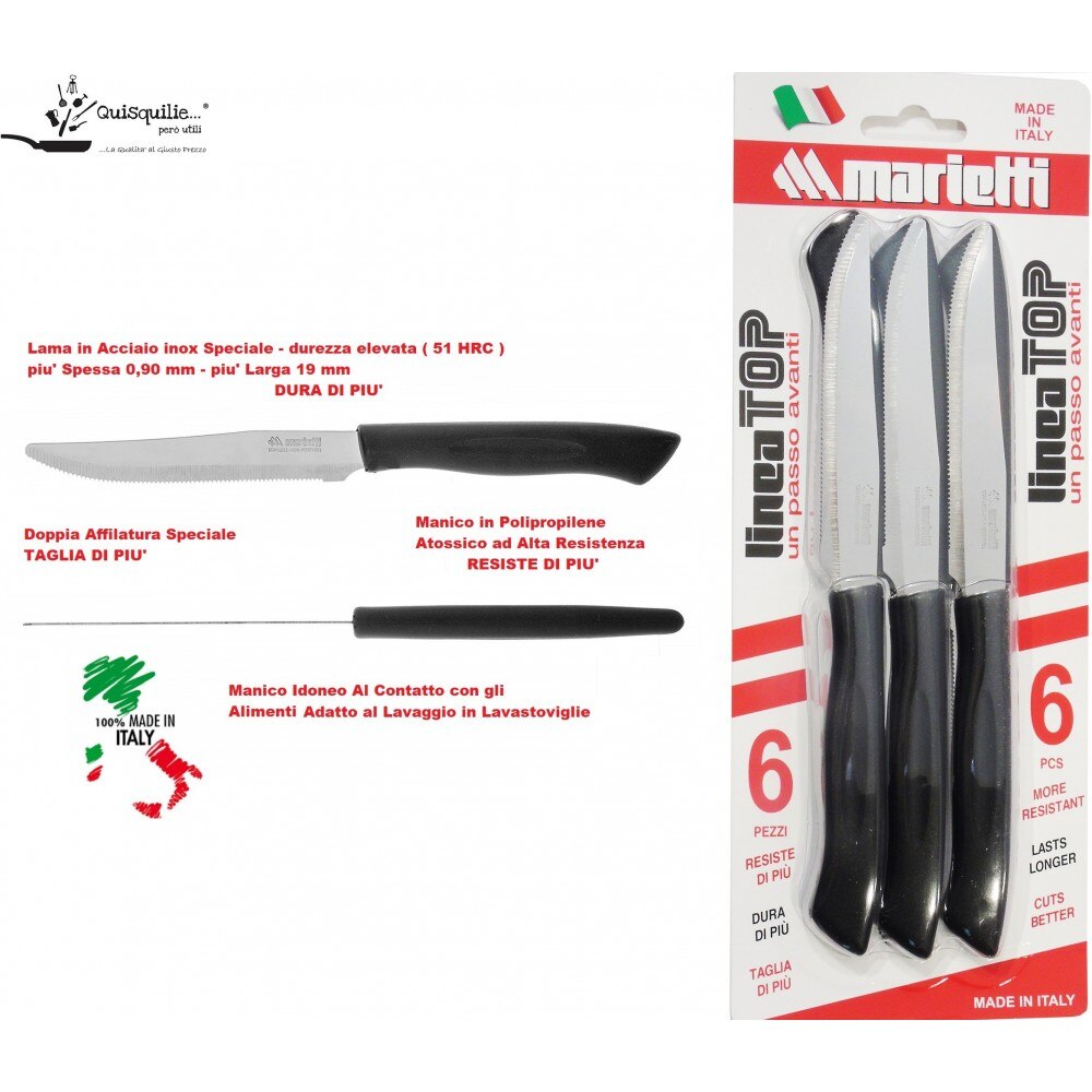 Marietti/Marob 6 Messer Tabelle oben mit Säge 11 cm Nylon Griff Messer 100% edelstahl gemacht in Italien