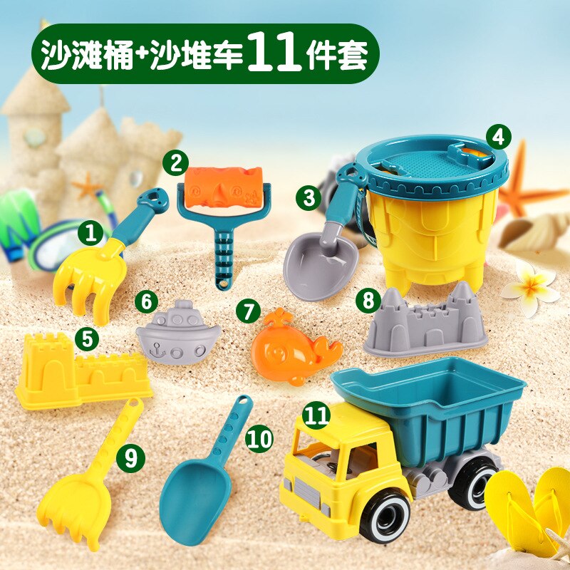 Giocattoli da spiaggia estivi giochi da bagno per bambini carrello di sabbia Set di strumenti per secchiello Beach Party Sport giocattolo all&#39;aperto gioco educativo per acqua ragazzo regalo per bambini: 11pcs set