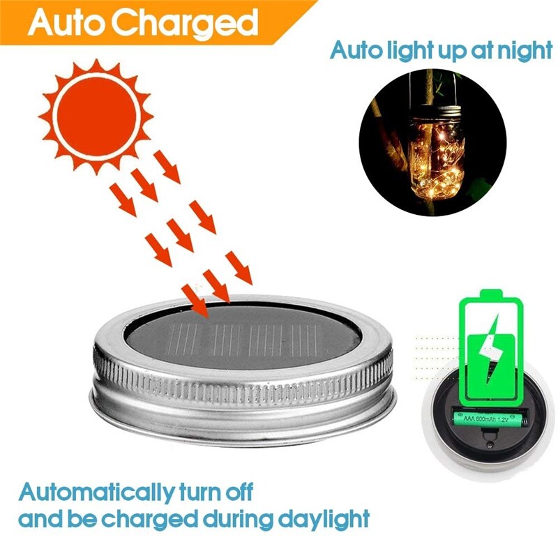 2M 20 LEDs słoik solarny strunowy bajkowe oświetlenie dla mason słoik girlanda lampy słoneczne pokrywka z wieszakami słoik pokrywa włóż sznurki z diodami