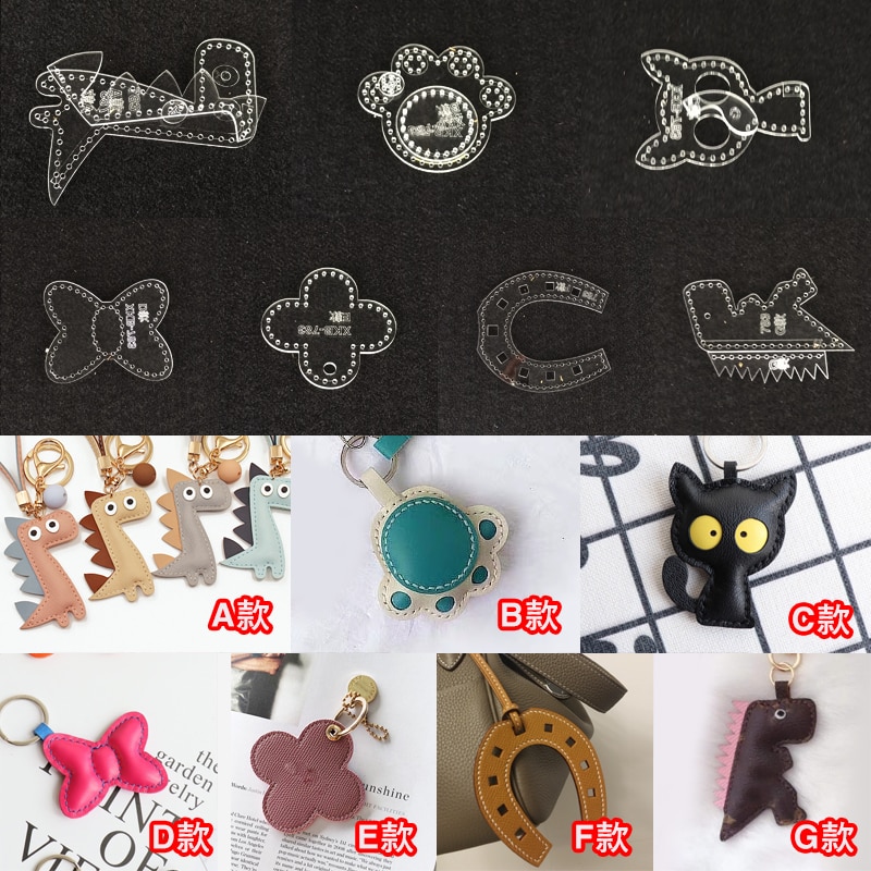 Porte-clés, pochoir acrylique en cuir artisanal fait à la main, pièces, modèle de couture de crabe, accessoires de couture avec trous