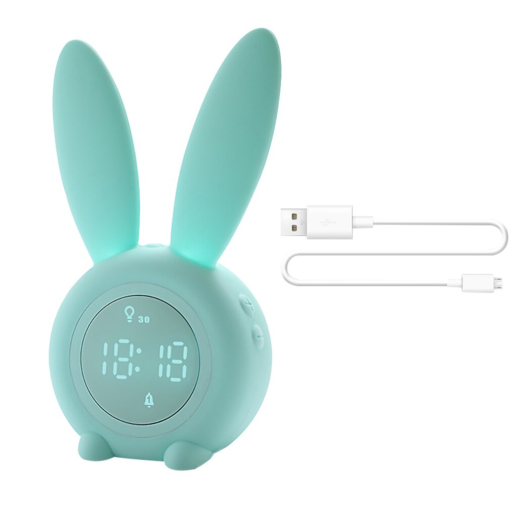 Réveil lapin numérique Led USB, horloge électronique, réveil, veilleuse, , dessin animé: green