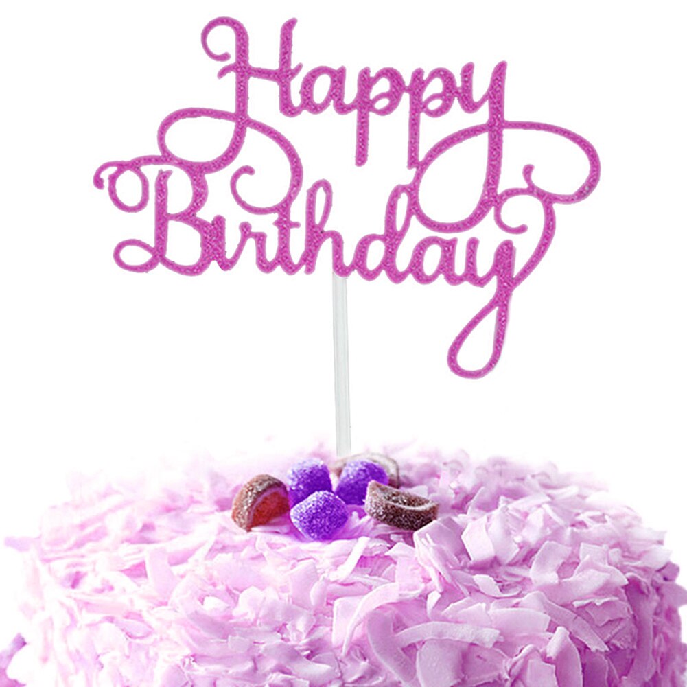 Cupcake cake topper grattis på födelsedagen flaggor dubbel pinne för familjens födelsedagsfest bakning dekoration tillbehör  mu8669: Lila