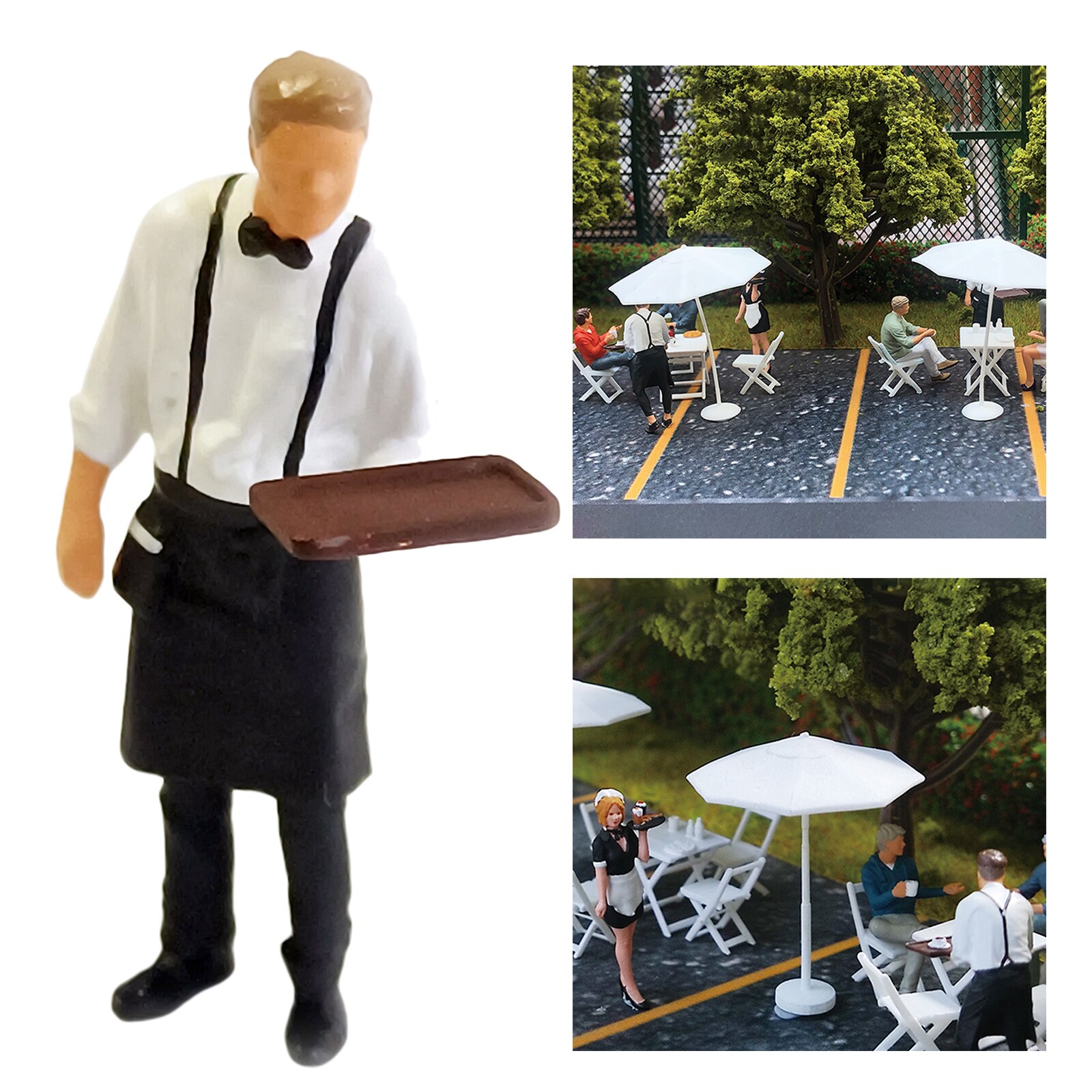 1:64 Painted Figures Waiter Manger Scene Train Layout Diorama Toy S Scale Resin Plastic Model Doll Diorama Scenario: Waiter White