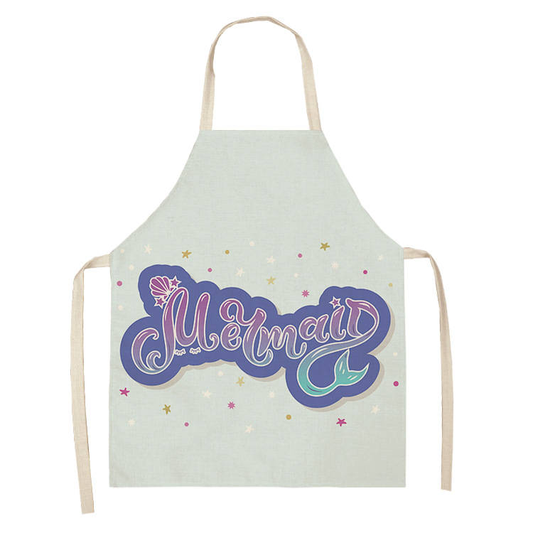 kid apron Kawaii Girl Mermaid Printed Sleeveless Aprons Kitchen Women Cotton Linen Pinafore Home Cooking Baking Waist Bib: 9 / 38x47cm