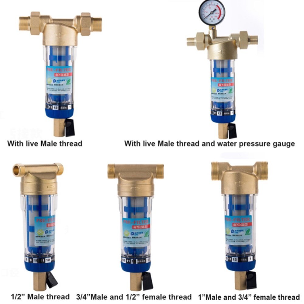 3/4"Male to 1/2"Female Thread Siphon backwash prefilter with wiper water purifier stainless steel copper whole house pre-filter