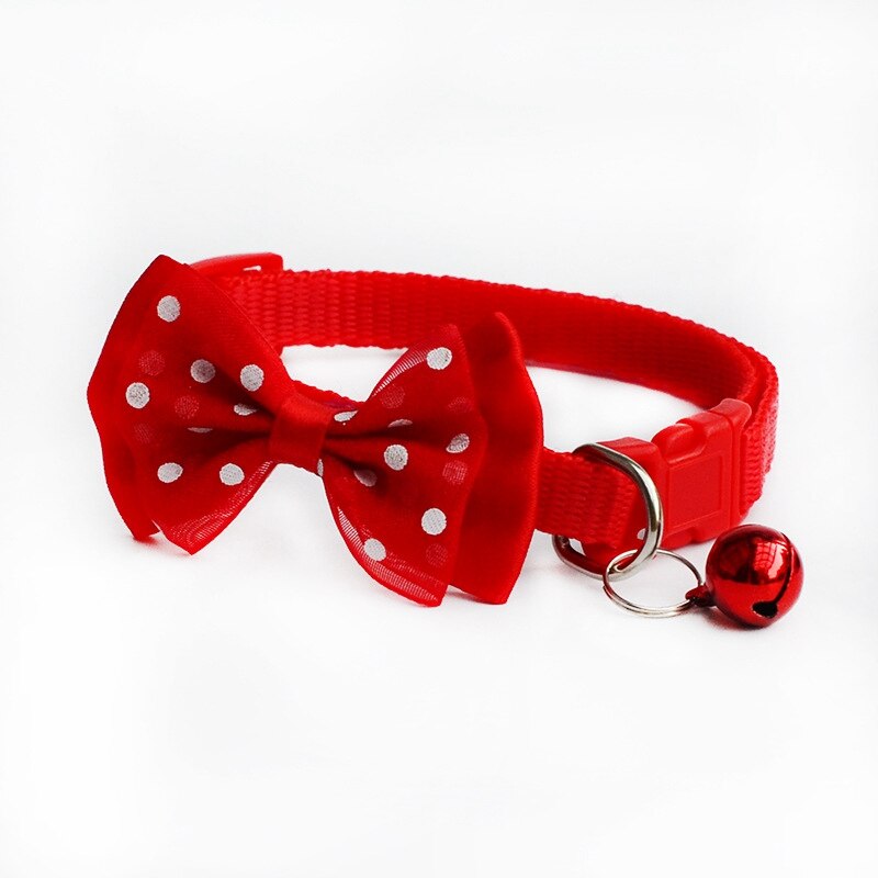 Verstelbare Polyester Halsbanden Pet Halsbanden Met Strik Klokken Charm Ketting Kraag Voor Kleine Honden Kraag Huisdier Accessoires: red