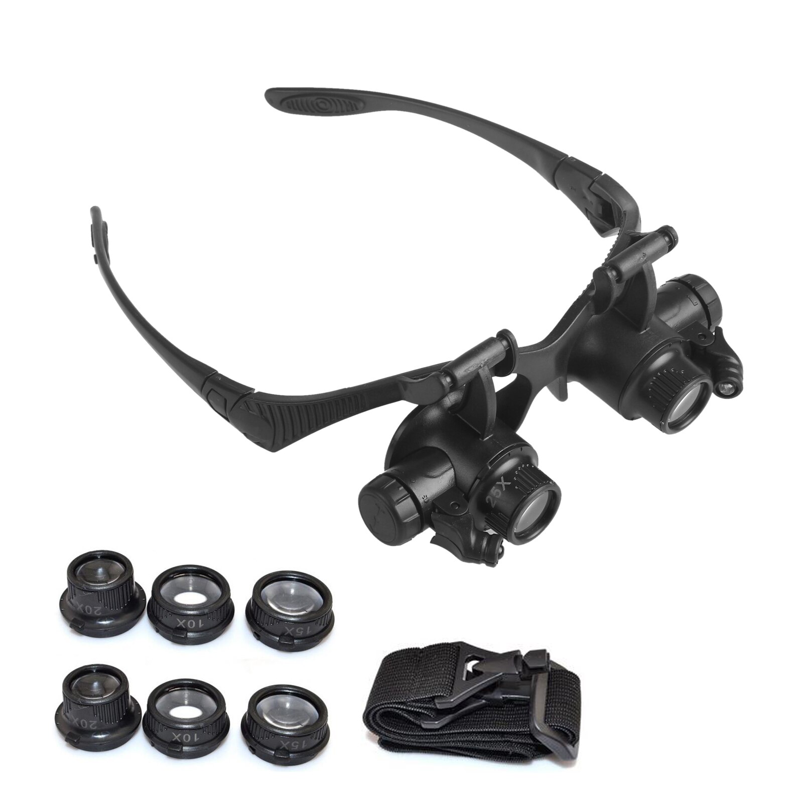 Huvudband glasögon klocka reparation urmakare förstoringsglas lupp juvelerare förstoringsglasögon verktygsset med lampa led ljus 10x 15x 20x 25x
