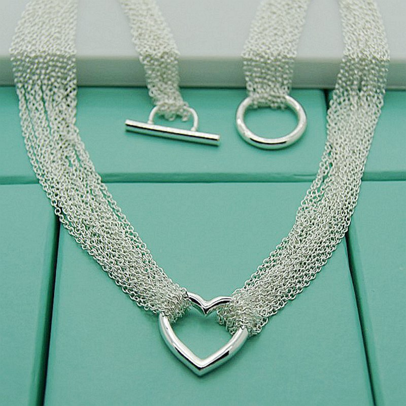 ! Joyería de plata 925, collar de cadena de corazón con cadena de AMOR para mujer, de joyas de