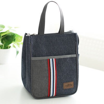 Women Insulated Oxford Lunch Bag Cotton Denim Blue Portable Thermal Lunch Box for Kids Food Cooler Bags Picnic Tote: 80077