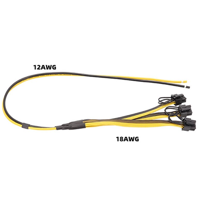 5Pcs Power Supply Cable 1 to 3 6P+2P Miner Adapter Cable 8Pin GPU Video Card Wire 12AWG+18AWG Cables for BTC Mining