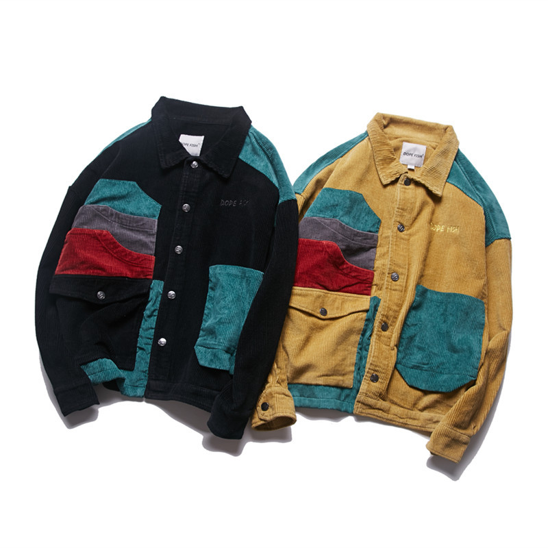 ICPANS hombres Hip Hop PANA chaqueta Retro Color bloque chaqueta camisa Streetwear Harajuku Multi bolsillos chaquetas Reggae otoño