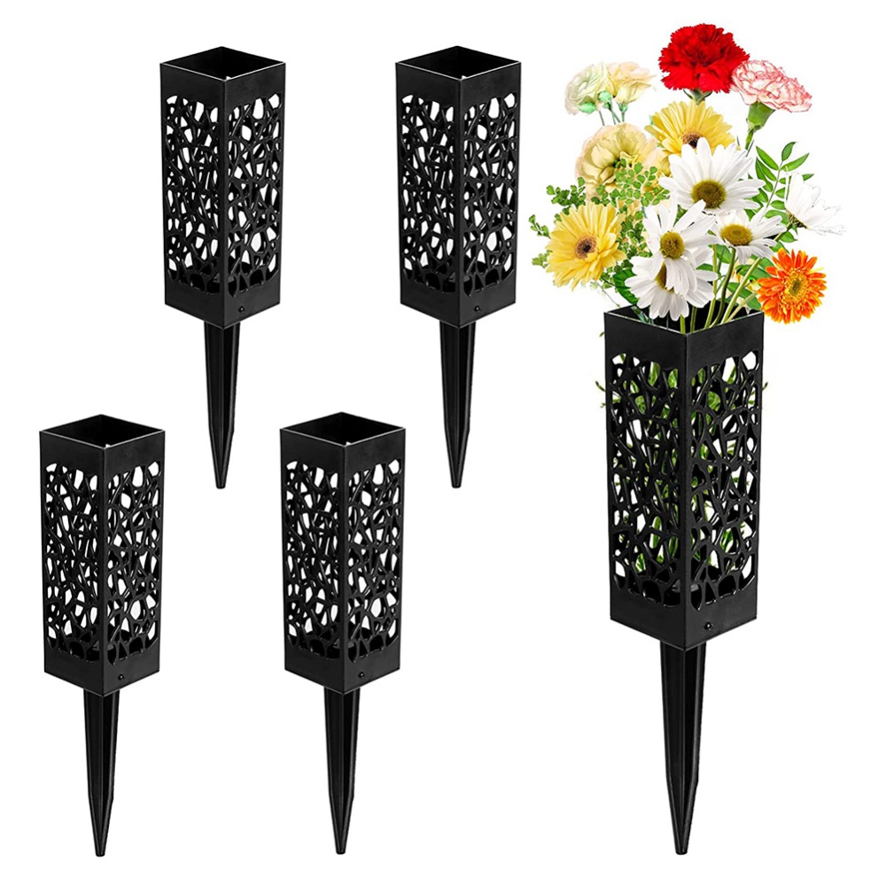 Plastic Cemetery Cone Vases Headstone Gravestone Flower Holder Memorial Tombstone Decorations Floral Containers With Stakes