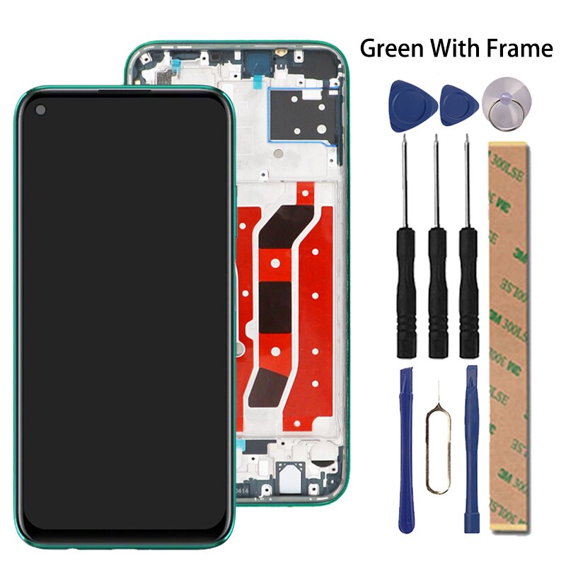 Display Voor Huawei P40 Lite Lcd-scherm + Touch Screen Fhd Digitizer Panel Accessoire Vervanging Voor Huawei P 40 P40 lite Screen: Green With Frame