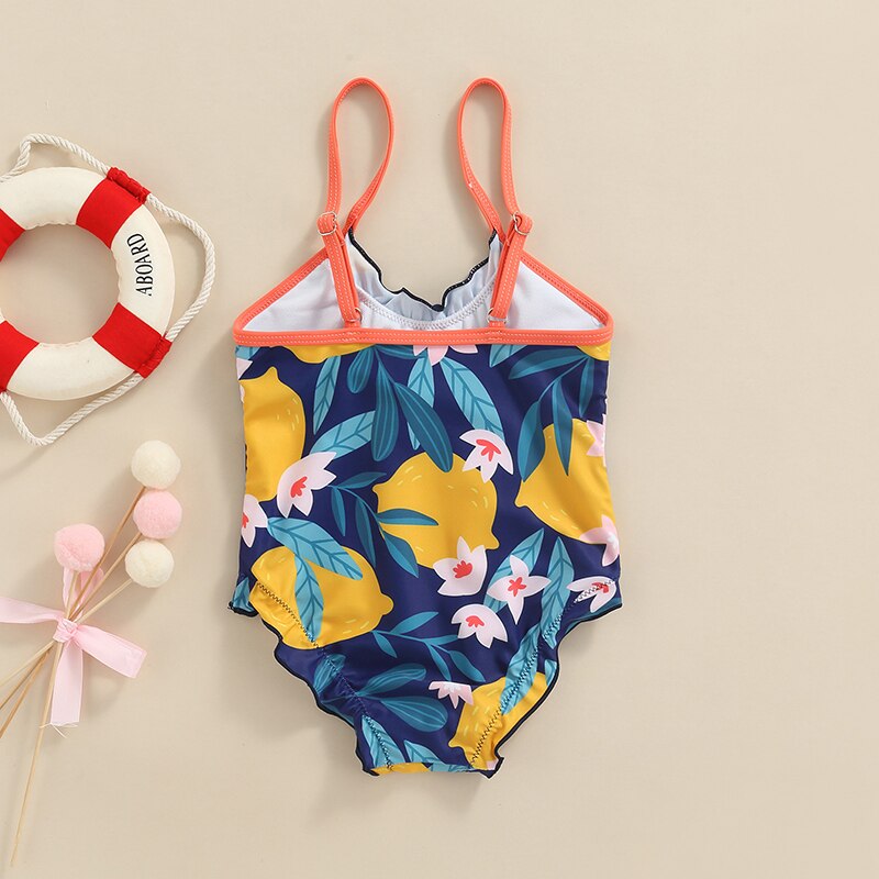 Yiiciovy freundlicher Nette Blumen- drucken Badeanzug Blume Zitrone Druck U-Nacken Spaghetti Gurt Bademode für Mädchen 2-6 jahre Sommer Beachwear
