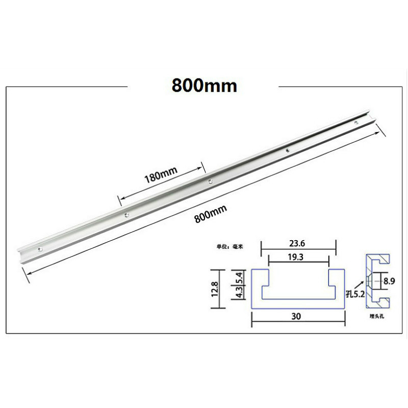 Rail d'onglet et barre d'onglet, alliage d'aluminium, t-pistes, Table à glissière, scie d'onglet, barre, outils de travail de menuiserie, à monter, à monter: 1Pc 800mm T-track