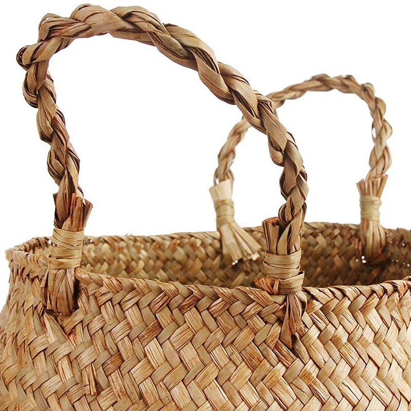 Gevlochten rieten buikmand voor opberging, plantenbakmand en was-, picknick- en boodschappenmand