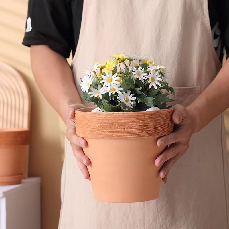 Red Pottery Pot Outdoor Flower Pots Breathable Rose Succulent Plant Planters Garden Supplies: light green