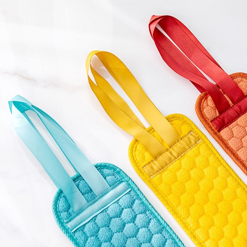 Kaksipuolinen pitkä takaisinvedettävä nauha kylpy hankauspyyhe ympäristöystävällinen helppokäyttöinen syväpuhdistava kuoriva selkäkuorinta näyttelyyn