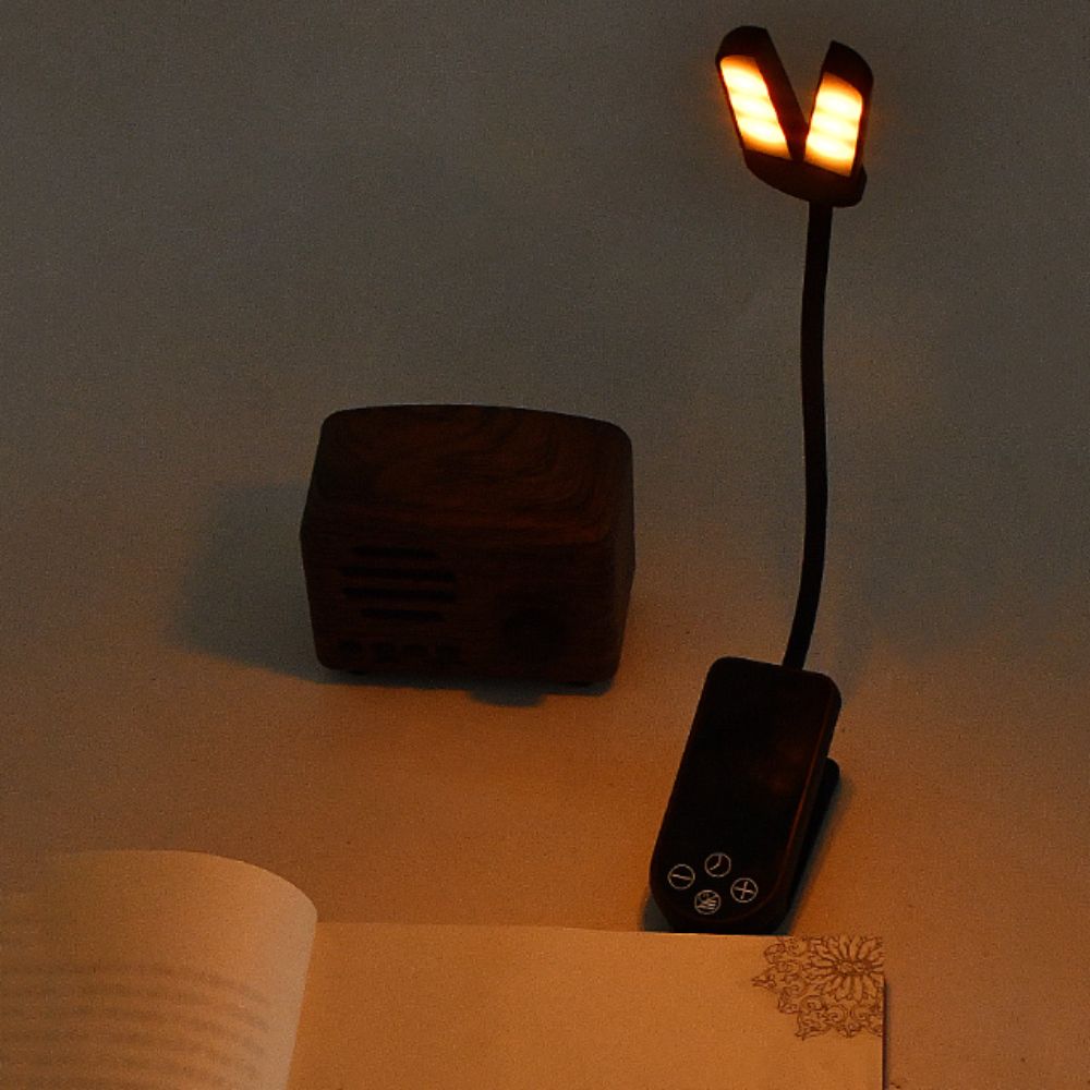 Draagbare led leeslamp, draagbare usb oplaadbare cliplamp met dubbele kop, mini bureaulamp om te lezen